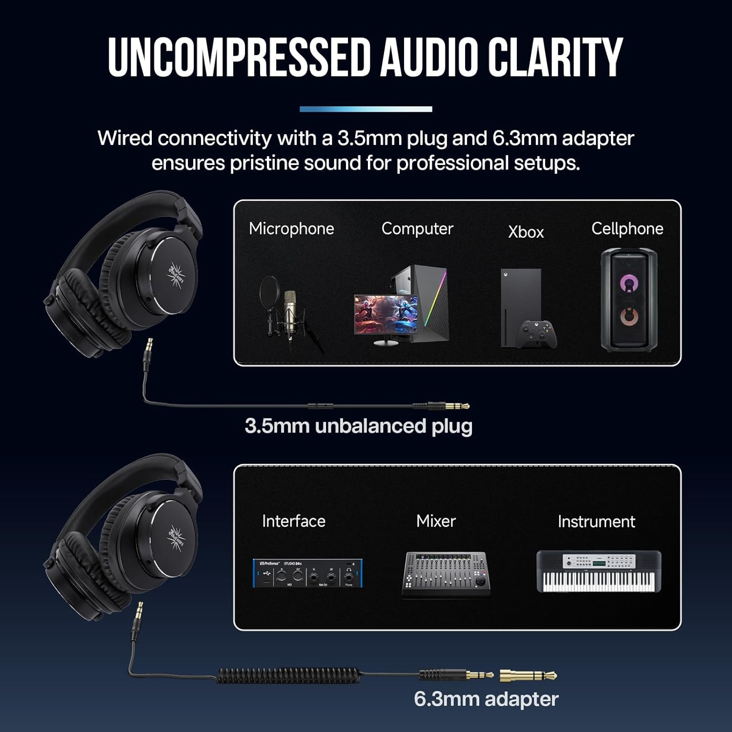 Linsoul Kiwi Ears Division over Ear Headphone, 40Mm Dynamic Driver Monitoring Headphones, Wired Gaming Headphone, DJ Headphones for Professional Musicians Engineers (Black) image number 3