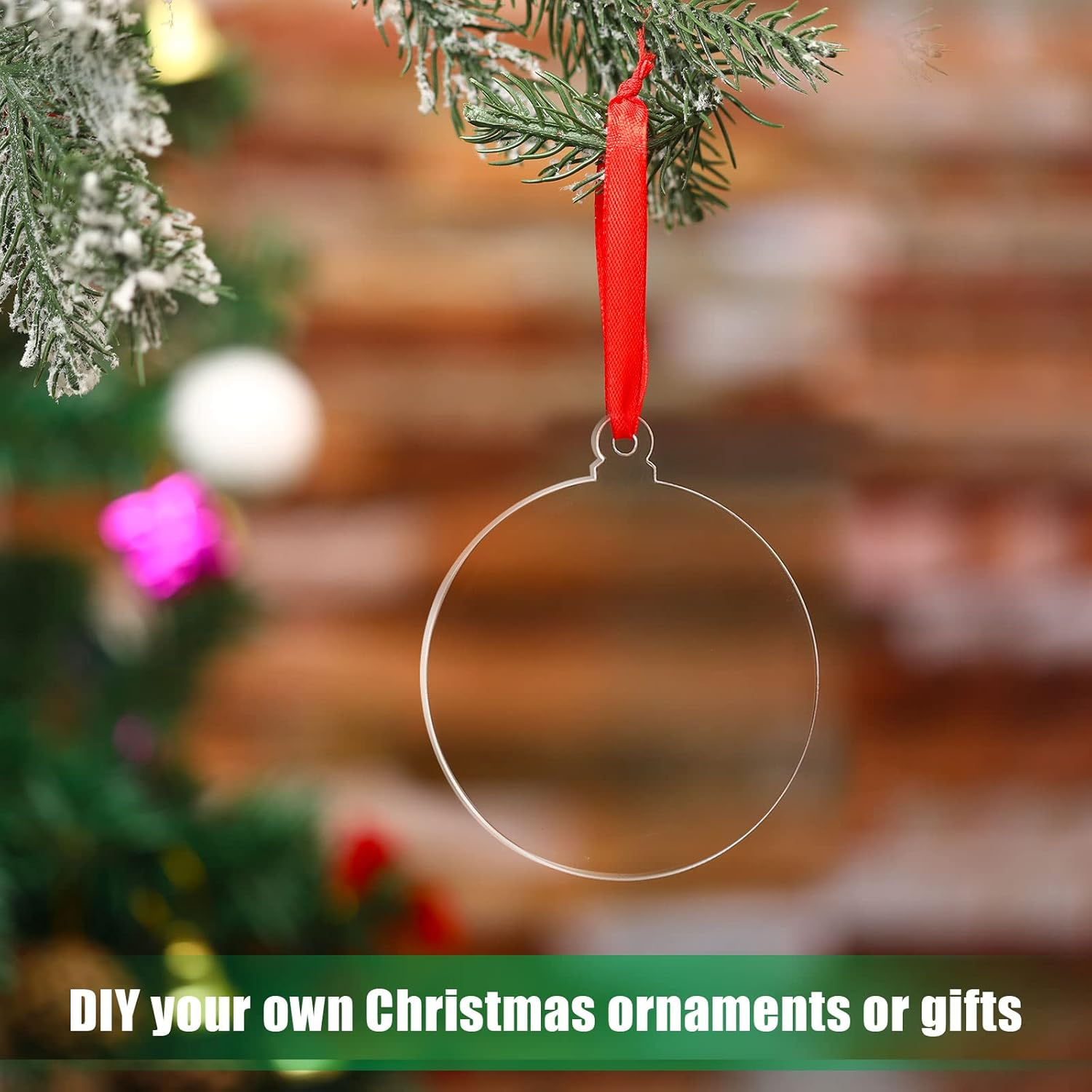 48 Pieces Clear round Acrylic Blanks Bulk Christmas Tree Ornament 3 Inch Acrylic Discs Ornament with Ribbons for DIY Craft Hanging Tag image number 4