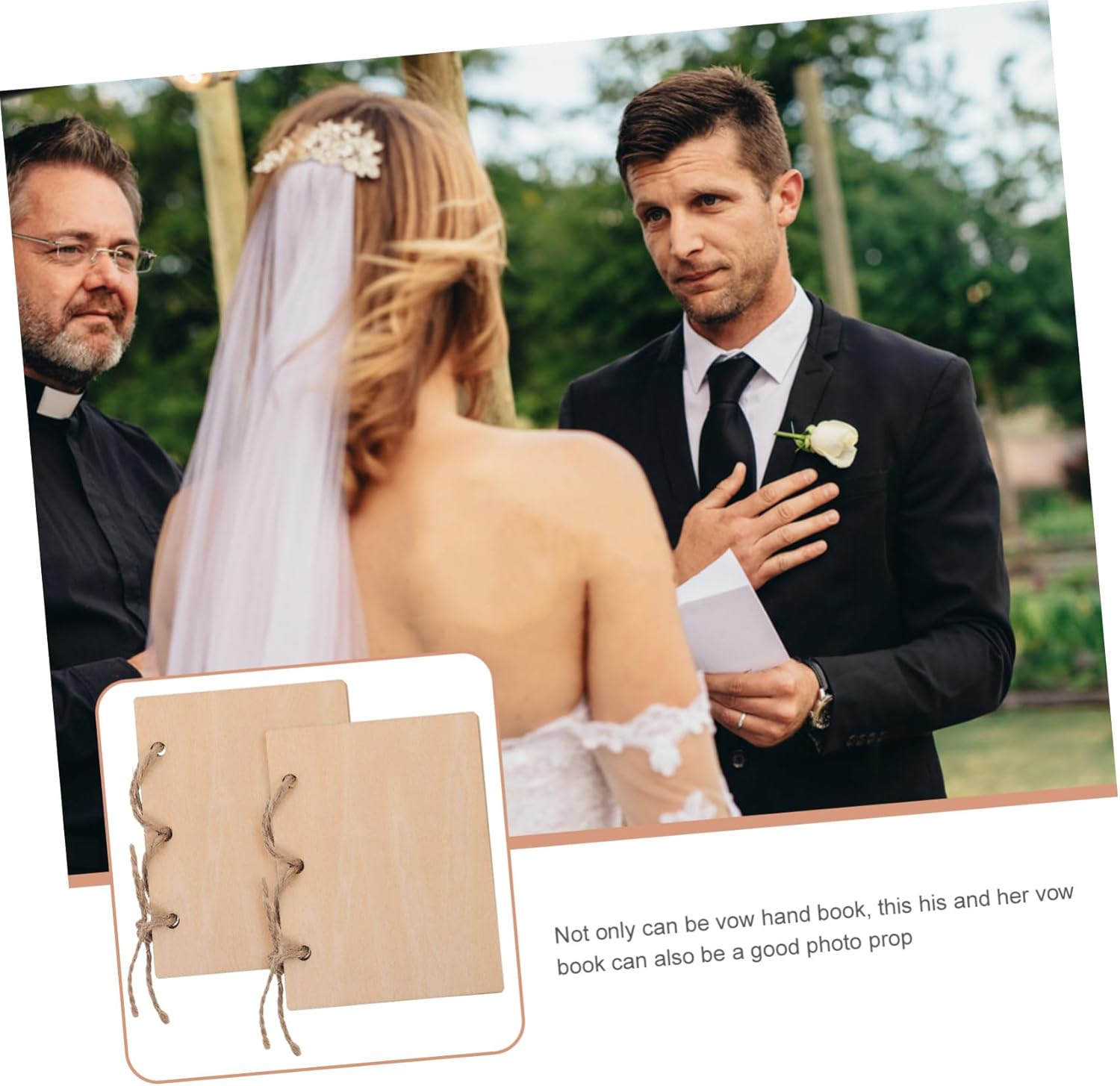 Tofficu 2Pcs Wooden Pledge Books for Wedding Planner Bride Groom Gifts Guest Book Decor image number 3