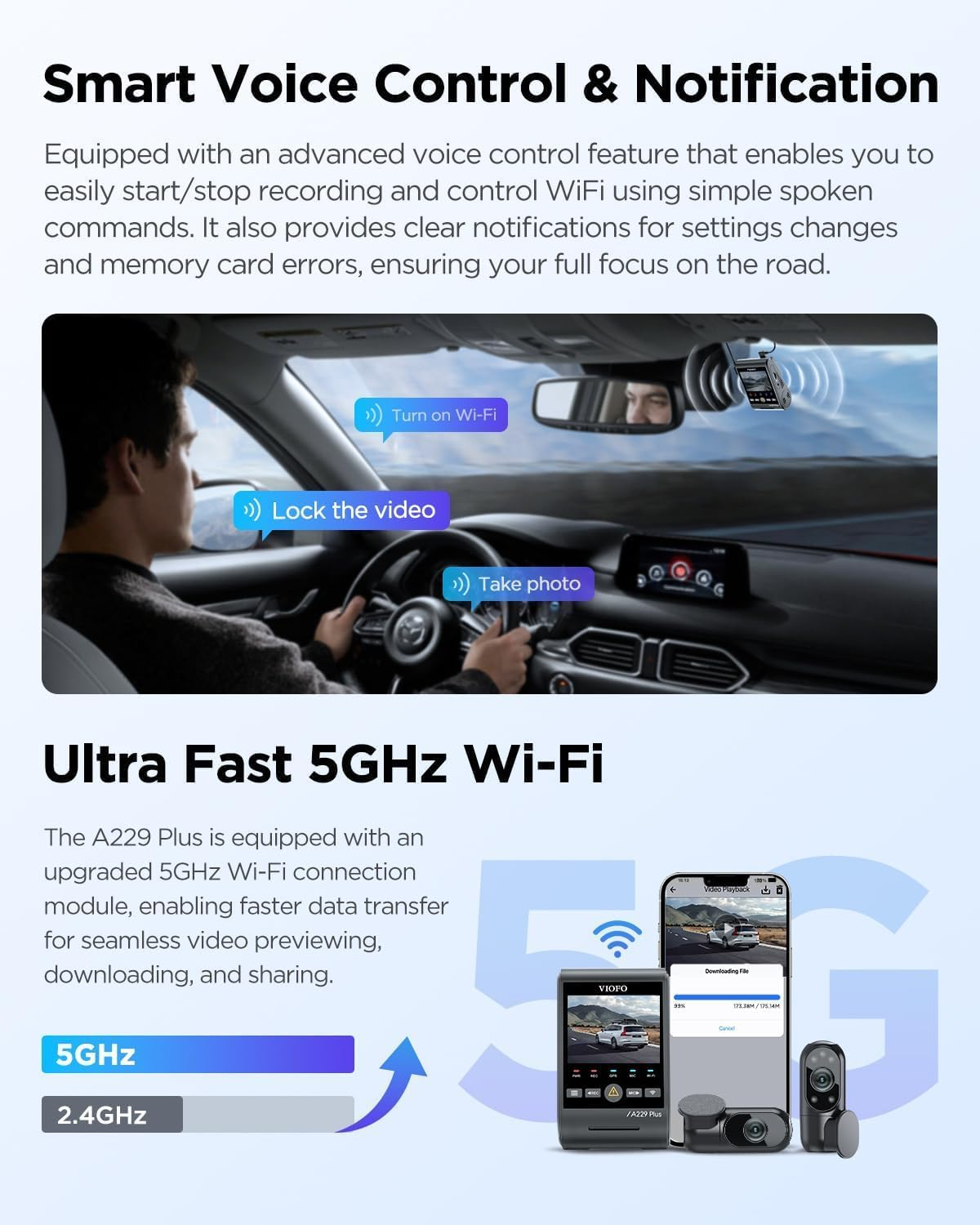 VIOFO A229 plus 3 Channel Dash Cam, Dual STARVIS 2 Sensors, 3-Channel HDR, 1440P+1440P+1080P Front inside and Rear Car Camera, 5Ghz Wi-Fi, Voice Control, Ultra-Precise GPS, 24 Hours Parking Mode image number 5