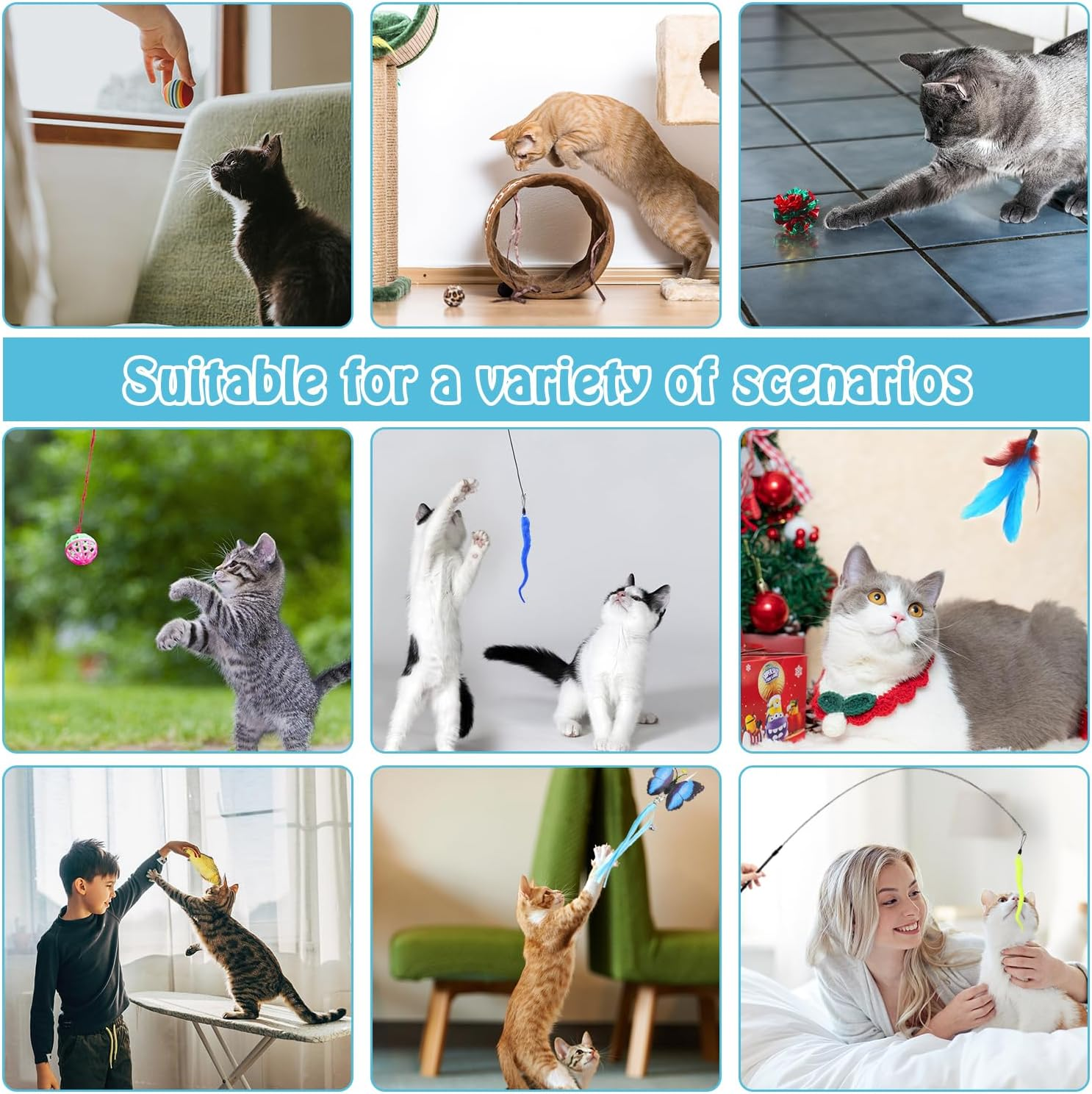 Interactive Cat Toy Set, Foldable Cat Tunnel, Angel Toy, 3-Way Play Tunnel for Cats, Rabbits, 39 Pieces, Cat Tangle Suction Cup, round Tunnel, Cat Toys Accessories, Cat Activity image number 1