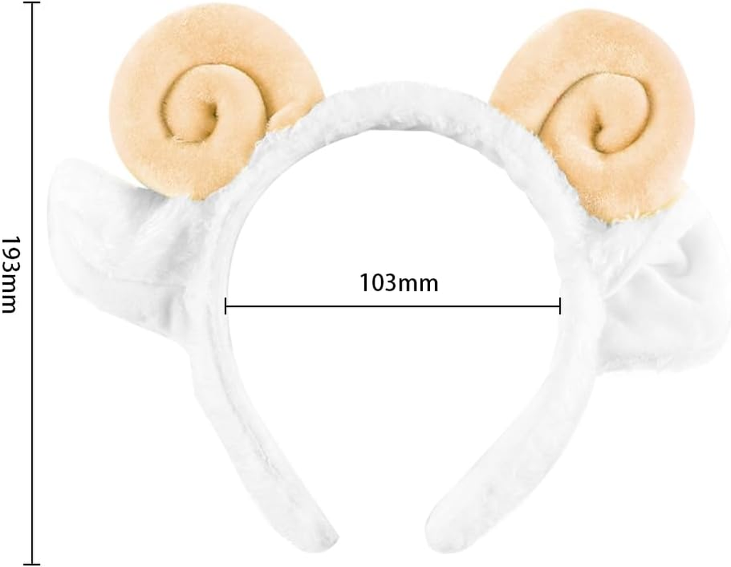 Gorise 2 Pcs Sheep Headband Goat Horn Headband Plush Animal Ears Hair Band Cartoon Animal Headwear for Adults image number 1