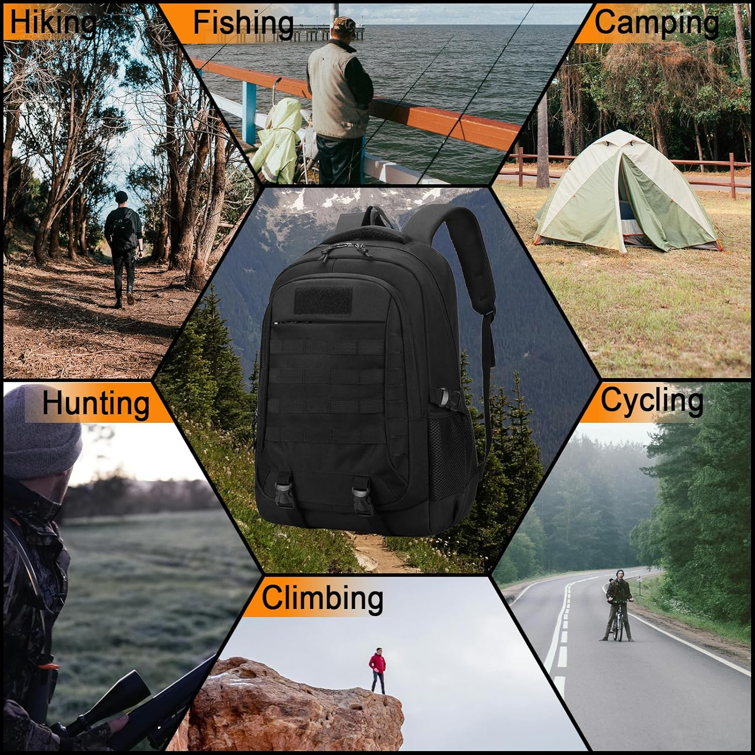 Aocmpxs Tactical Backpack, 35L Military Backpacks Hiking Daypack for Water-Resistant 3 Day Assault Bag Molle Army Pack image number 2