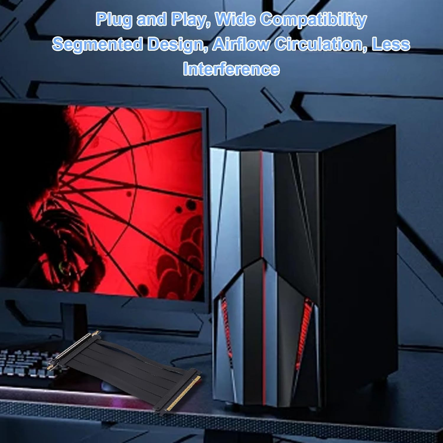 Jectse PCIE 5.0 X16 Extension Cable, 128Gbps High Speed Flexible Extender Card Extension Port 90 Degree Adapter, PCIE 5.0 X16 Graphics Card Extension Cable, 20Cm Black image number 6