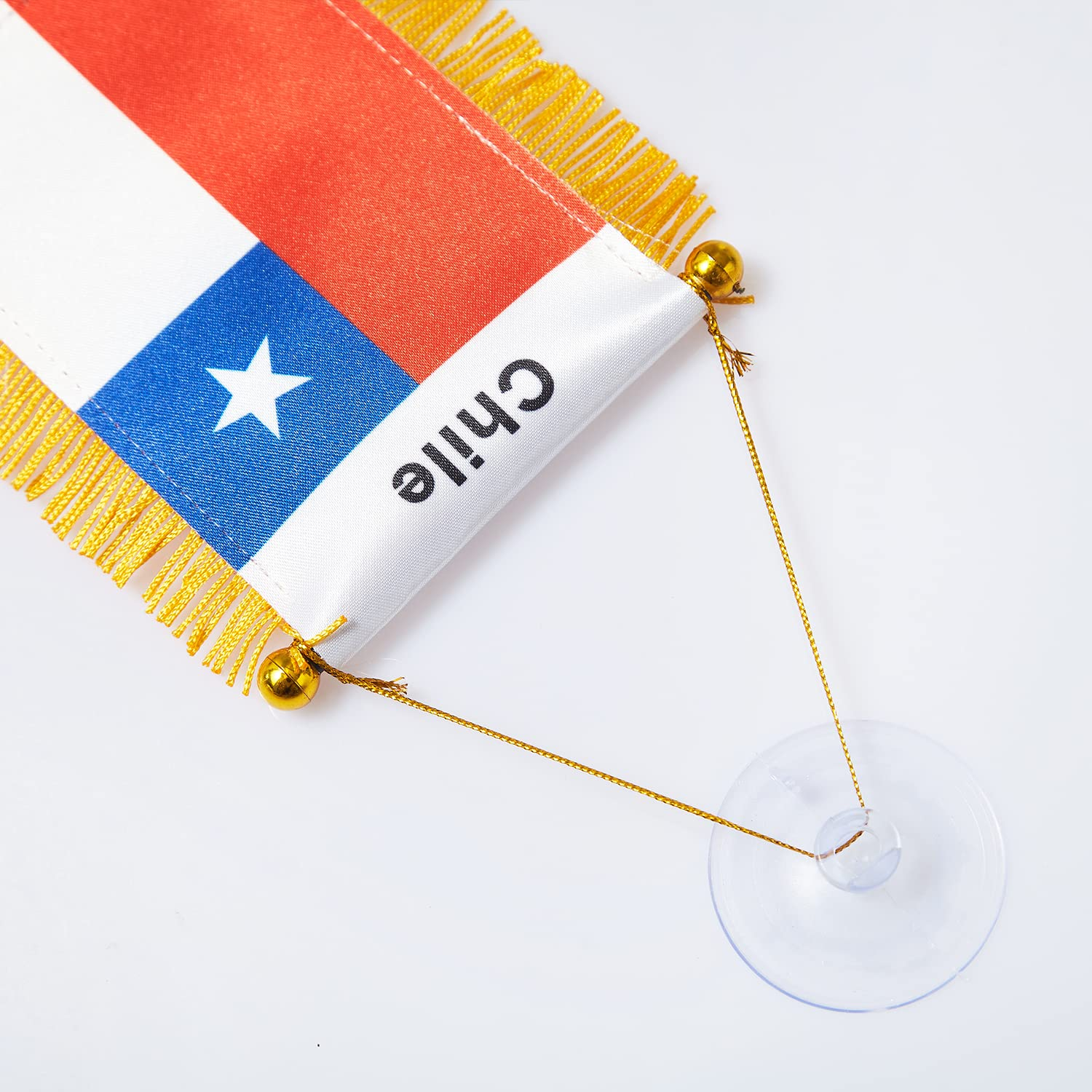 CANTENDO 2 Pack Chile Window Hanging Flag,Mini Chilean Car Flag with Pole Tassel Suction Cup Rearview Mirror Decoration(3X5 Inch) image number 3