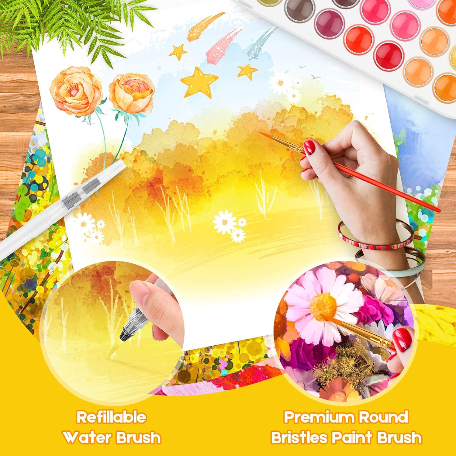 Watercolor Paint Set, Taotree 48-Color Watercolors Cake & a Brush a Refillable Water Brush Pen, Portable Water Colors Paints Set for Kids Children Students Adults Beginner Artists Painting Supplies image number 1