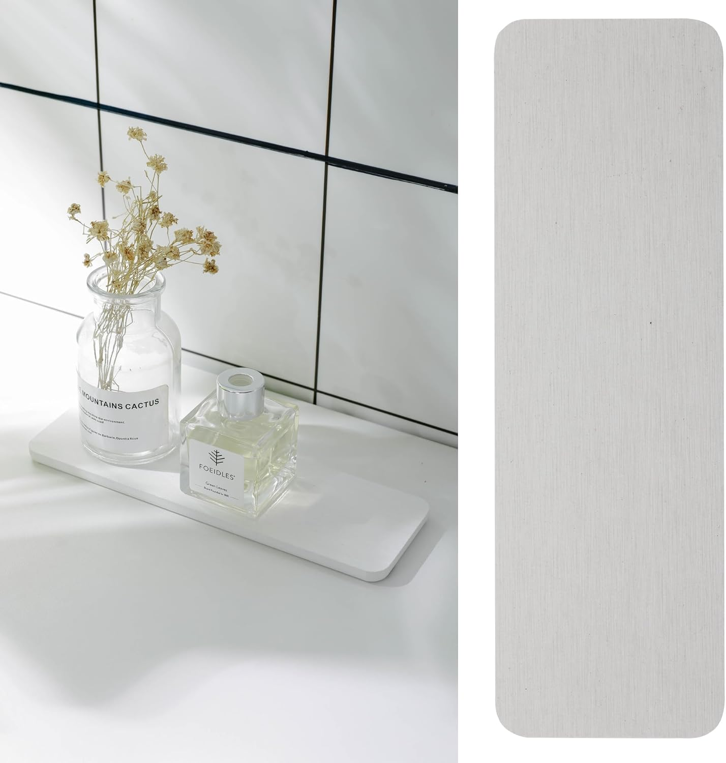 2 PCS Water Absorbent Diatomite Coasters Rectangle, Grooved Design, Water Absorbing Stone Used for Hand Soaps & Plants & Toiletries in the Modern Home