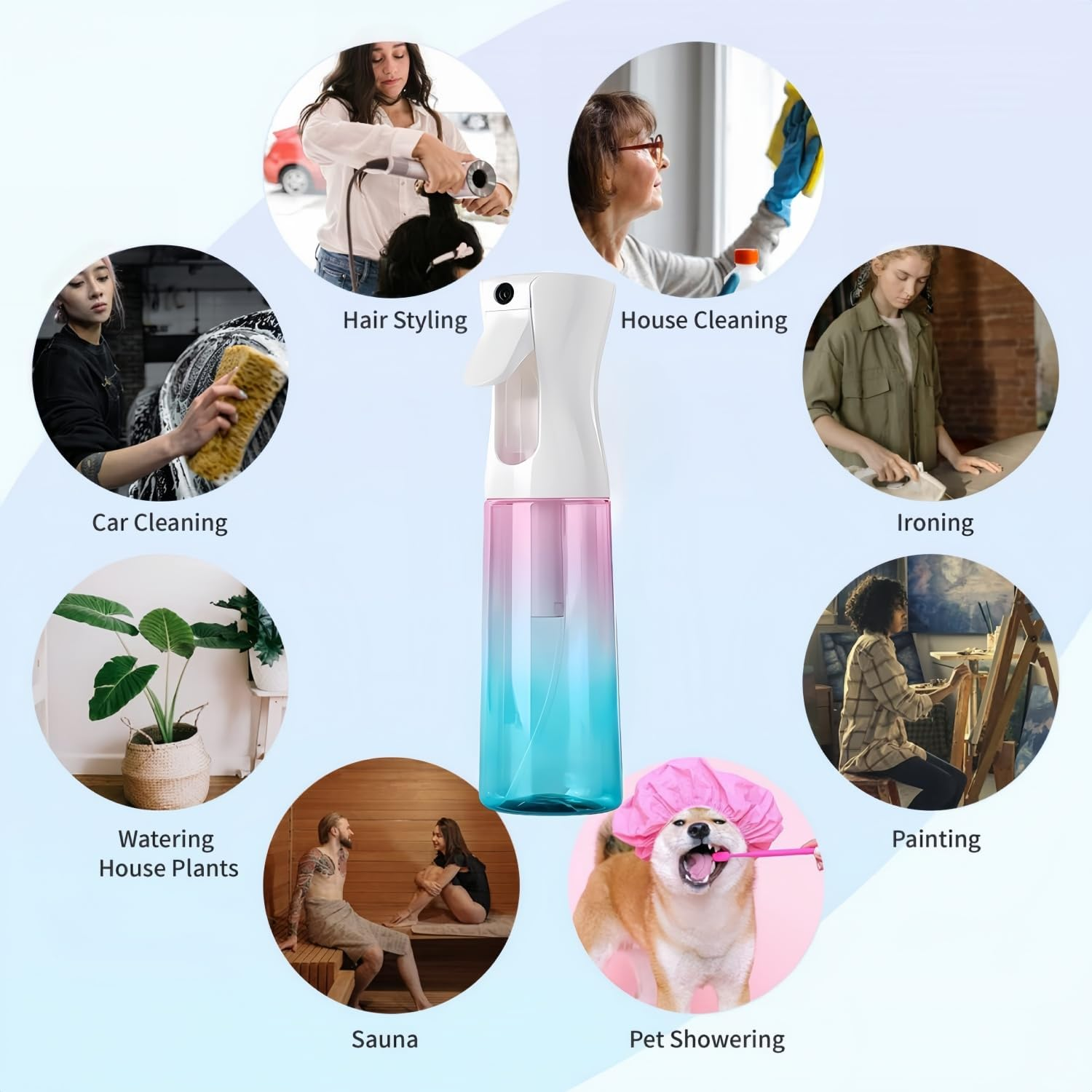 2 Pack Water Spray Bottles, Continuous Mister Spray Bottle for Hairstyling, Cleaning, Plants, Pets, Barbers, Salons, Essential Oil Scents, 6.8 OZ / 200 ML image number 2