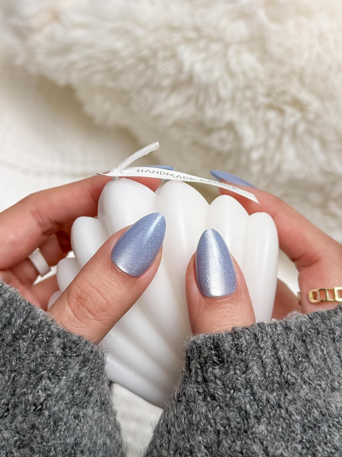 Press-On Nails | Cat Eye Blue Almond False Nails, Reusable Stick-On Fake Nails with Adhesive Tabs and Glue | Salon-Grade Quality | Transparent Storage Box | 15 Sizes - 30 Nail Kit image number 3