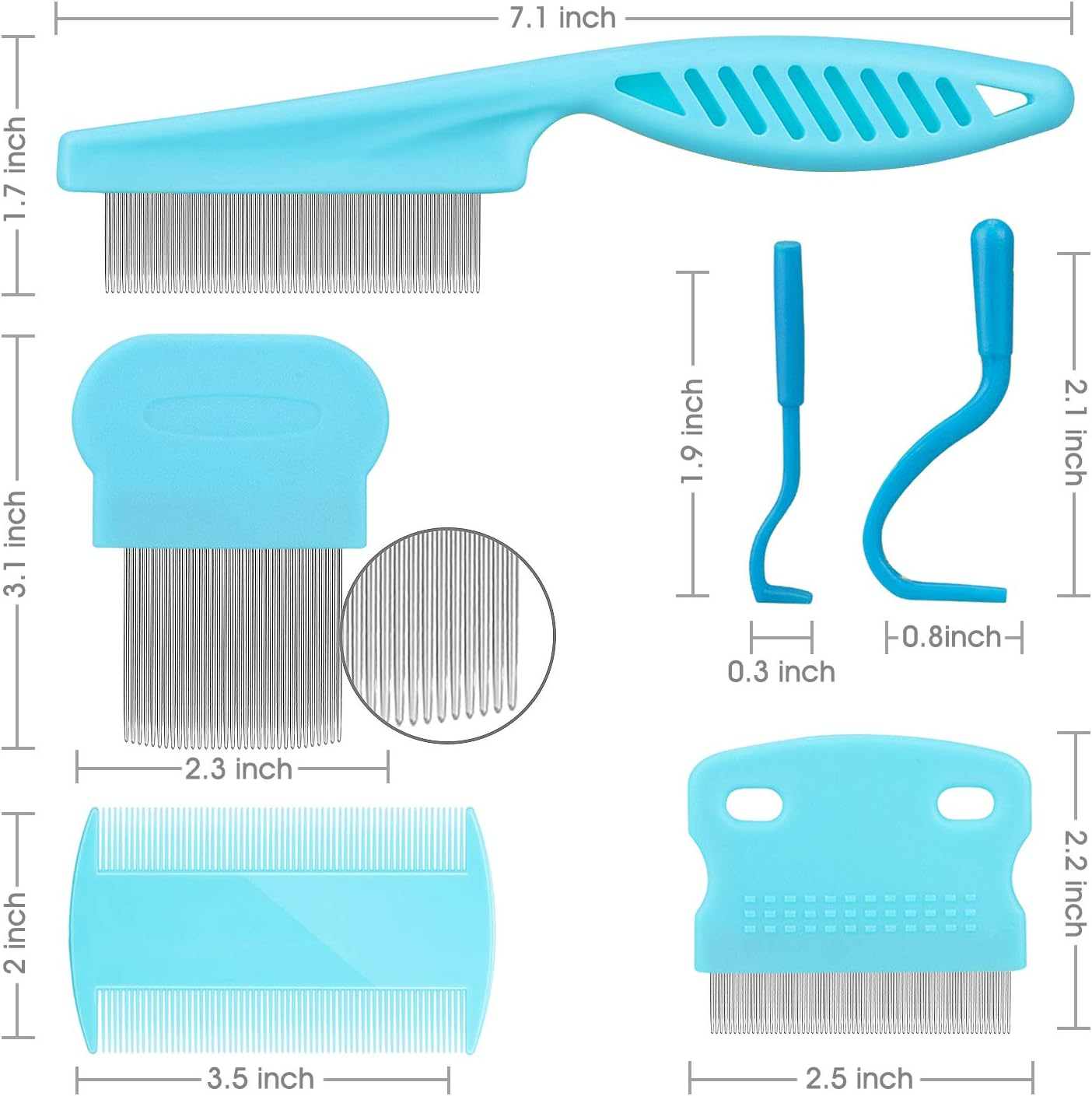 Cat & Dog Grooming Set - Fine Tooth Comb for Removing Dandruff Flakes & Hair (Blue) - Blue image number 6