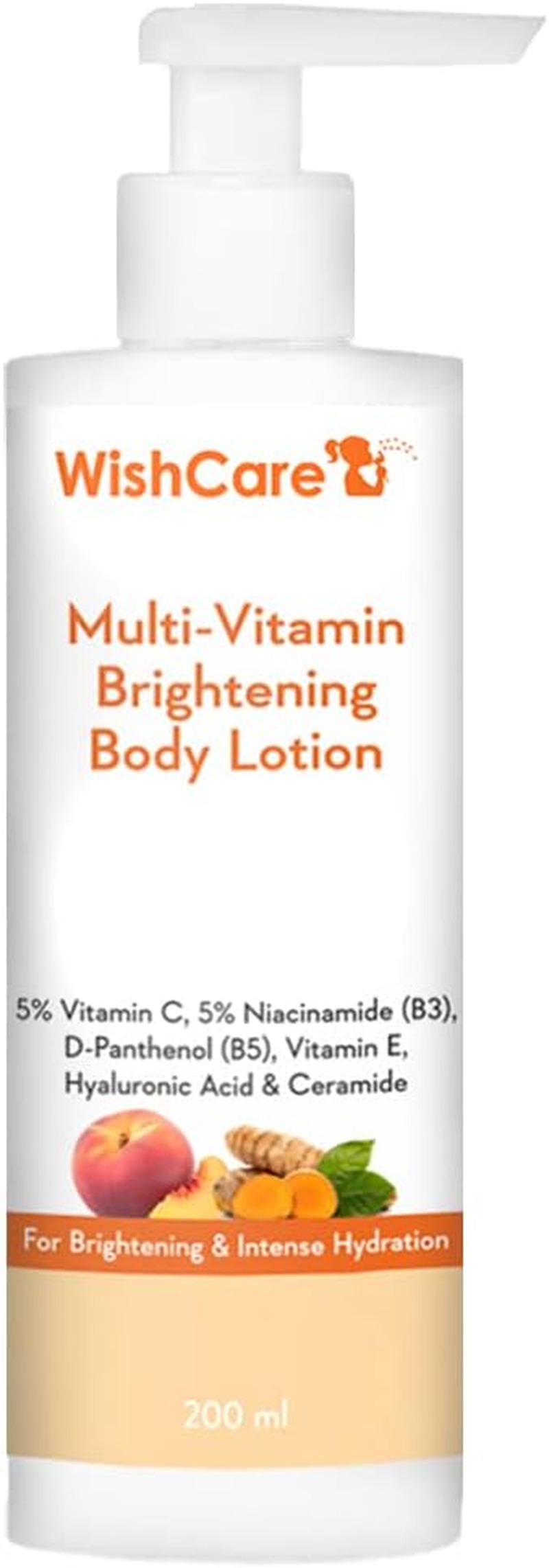 Wishcare Multi-Vitamin Brightening Body Lotion - 5% Vitamin C, 5% Niacinamide(B3), Panthenol(B5), Vitamin E, Turmeric & Kakadu Plum - for Men & Women - 200 Ml