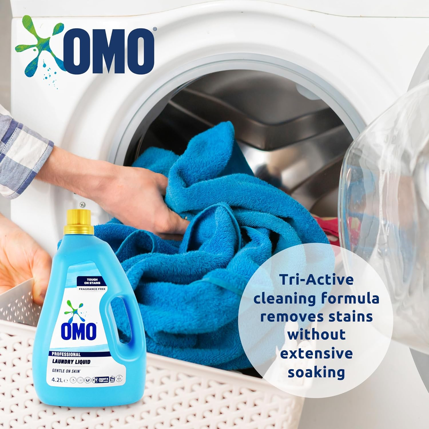 OMO Professional Laundry Detergent Liquid 4.2L - Enzyme-Activated Formula - Suitable for All Washers - Fragrance-Free & Dye-Free image number 1