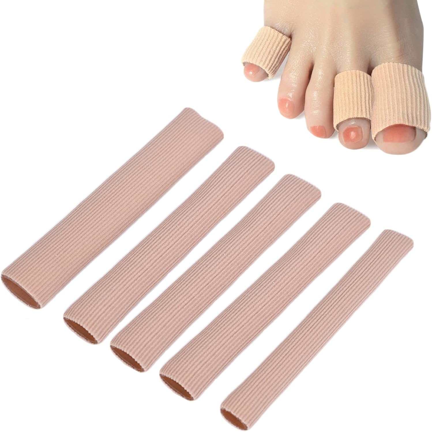 TRADERPLUS Toe Cushion Tube 5 Pack Cuttable Toe Tubes Sleeves Elastic Soft Gel Corn Pad Protectors Relief Toe Pressure Pain, Corn and Calluses Remover, 3 Different Size image number 1