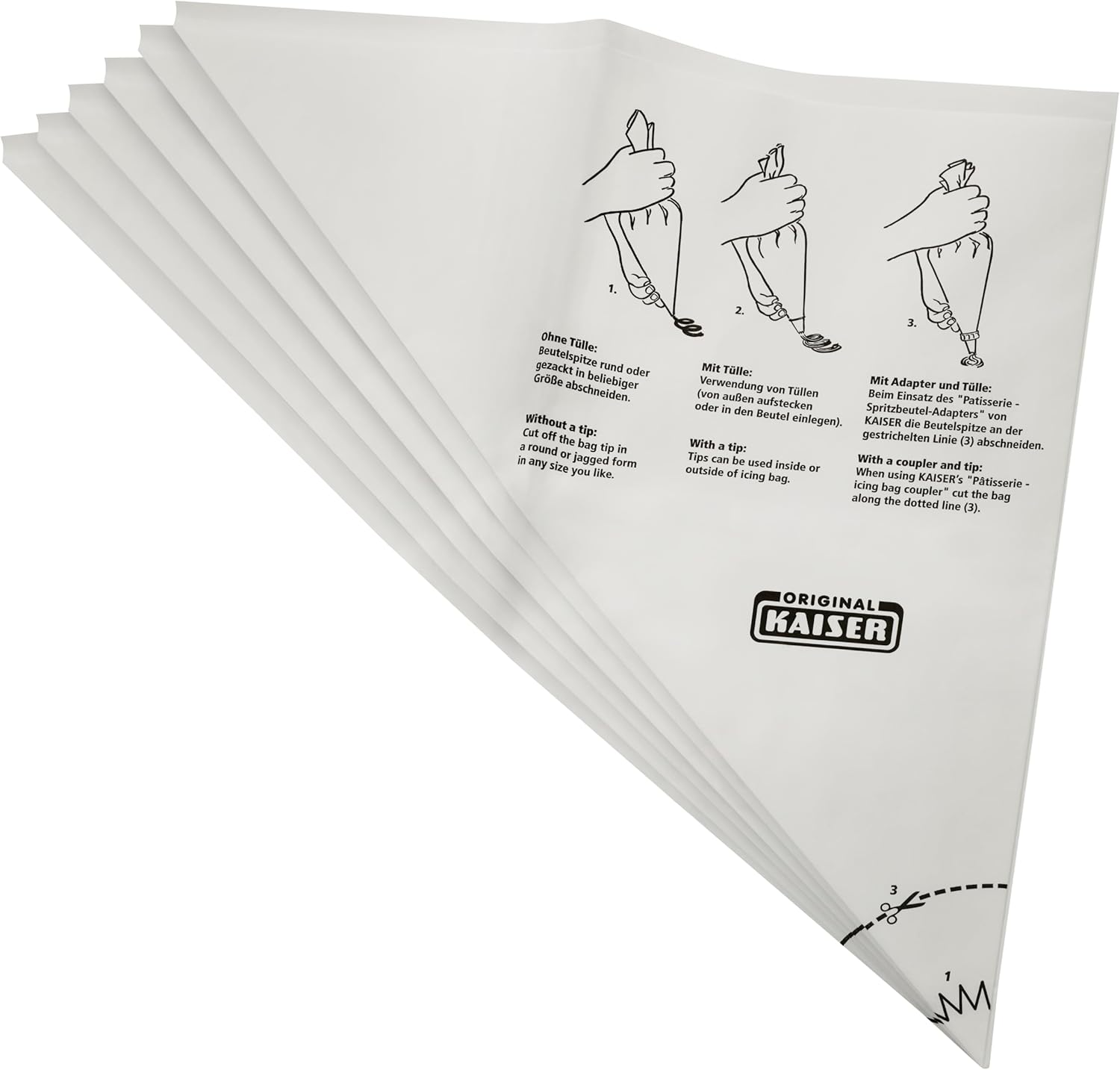KAISER P&acirc;tisserie Single-Use Icing Bags, Set of 6, Made of Plastic-Coated Special Paper, Hygienic Single Use, Cutting Guide image number 1