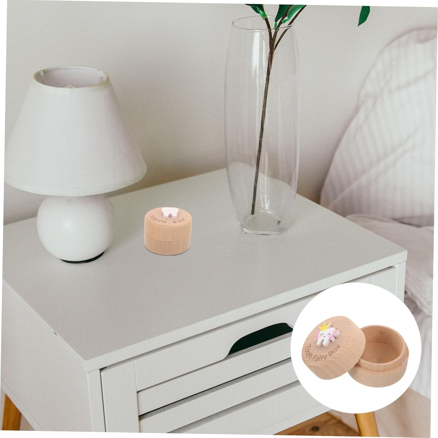 Happyyami Deciduous Tooth Box Girl Tooth Storage Container for Fetal Hair Saver Shower Wooden Box image number 4