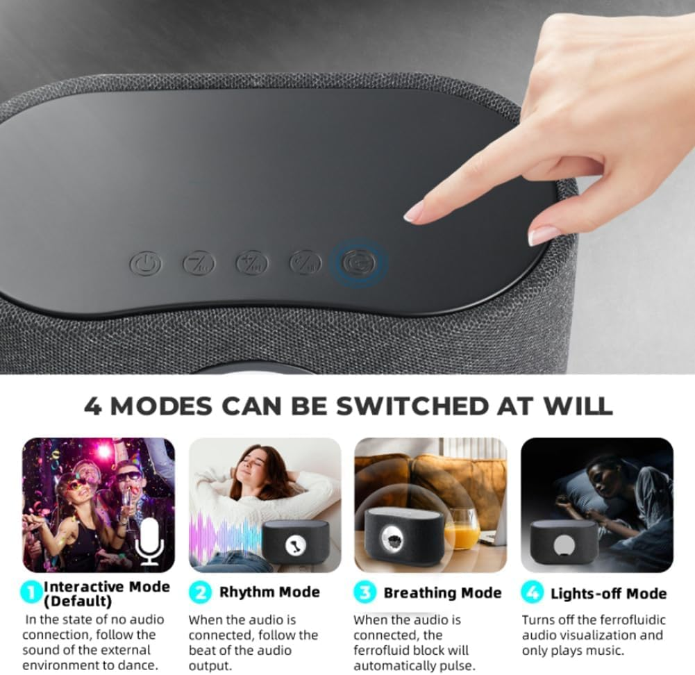 Magnetic Fluid Speaker, Magnetic Fluid Bluetooth Speaker Music Mate, 360&deg; Surround Sound Home Theater Audio System, Dancing Ferrofluid with Music Rhythm for Home Office Desktop Decor Gray - Black image number 5