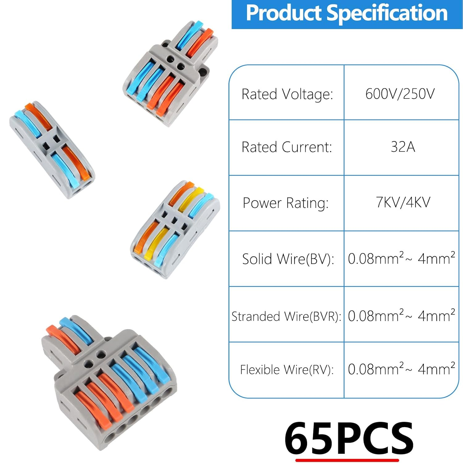 DIANN Lever Wire Connectors Kit 65Pcs Compact Splicing Wire Connectors Assortment Pack Lever Connector Kit Quick Wiring Connector for AWG 28-12