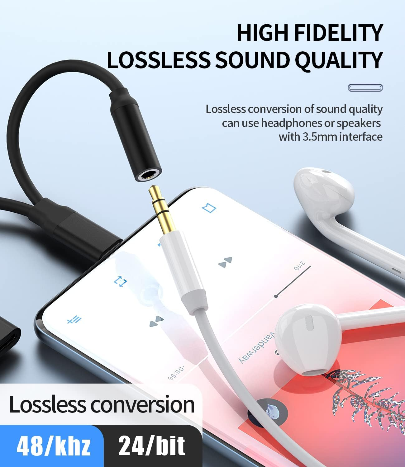 USB-C to 3.5Mm Headphone Adapter(2In1) DAC Type C Charger Jack Splitter Apple Iphone15 Pro Max plus Ipad Pro Air Mini Dongle Aux Cable Compatible for Samsung CJJ-AU image number 4