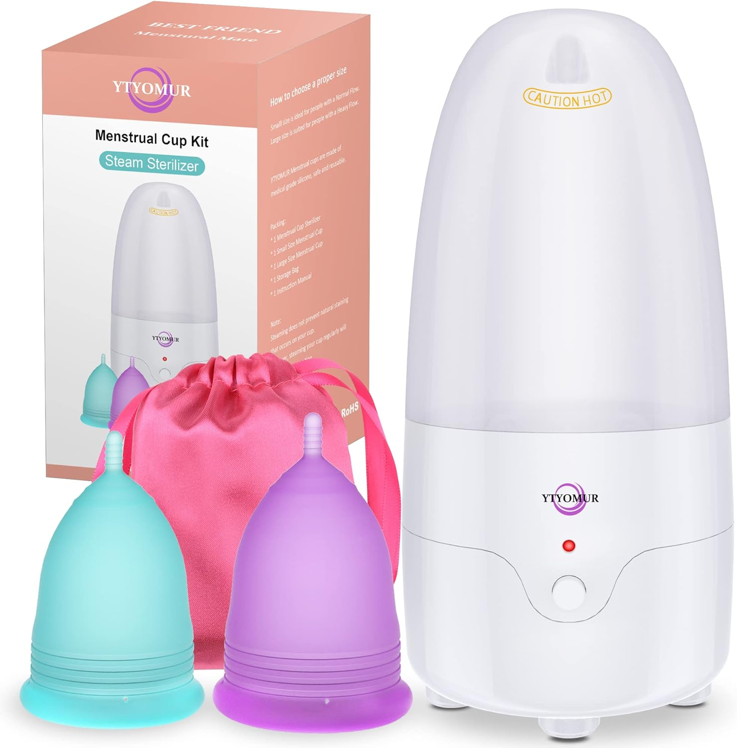 YTYOMUR Menstrual Cup Steamer Sterilizer with 2 Reusable Menstrual Cups, Period Cups Cleaner Wash Kit image number 4