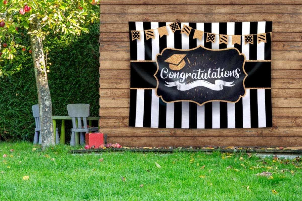 2026 Graduation Party Backdrop - Classy Black, White and Gold Theme Photography Fabric Backdrop and Studio Props DIY Kit. Great as Photo Booth Background Party Supplies and Prom Banner Decorations