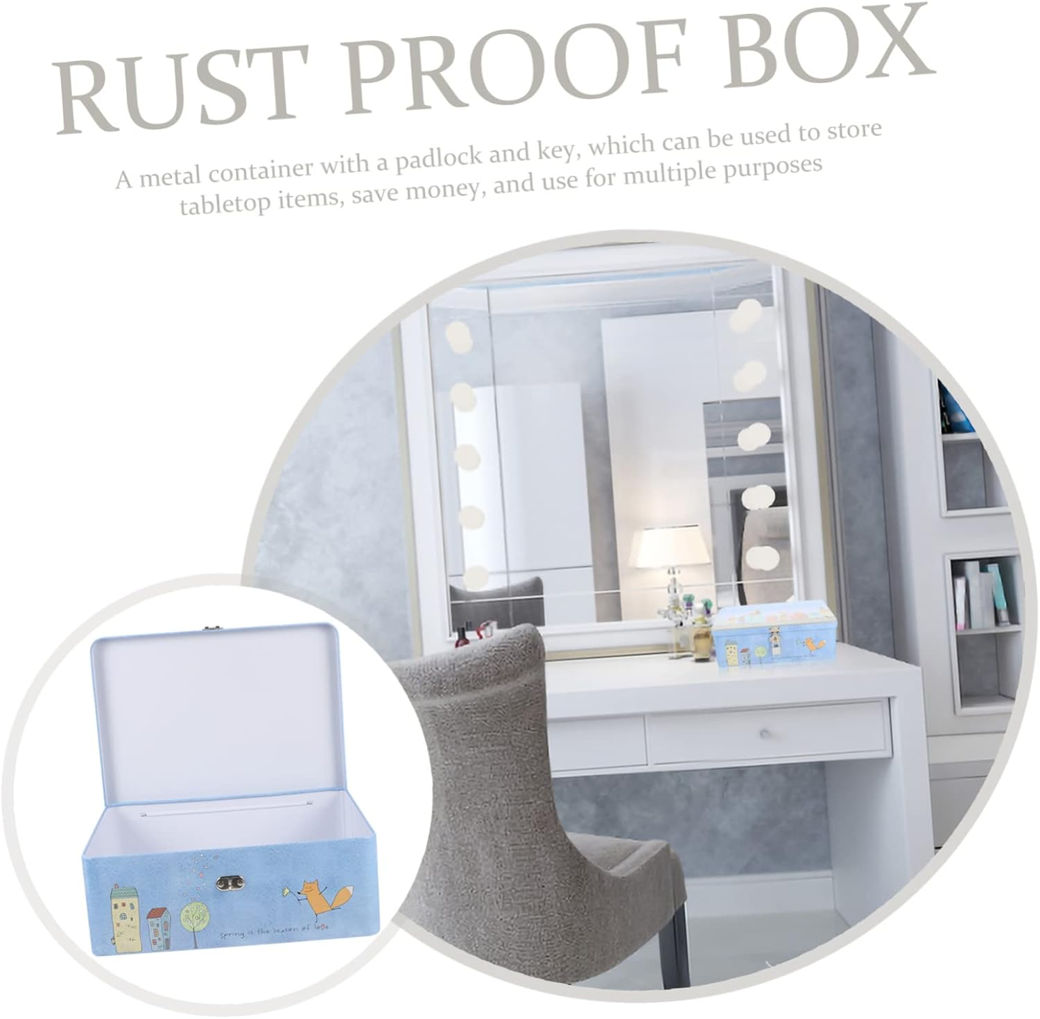 Angoily Vintage Tin Box Lock Portable Lockable Storage Box Small Tin for Desktop Organiser image number 2