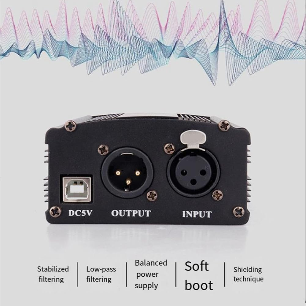 1-Channel 48V Phantom Power Supply with XLR 3 Pin Microphone Cable for Music Recording Equipment image number 3