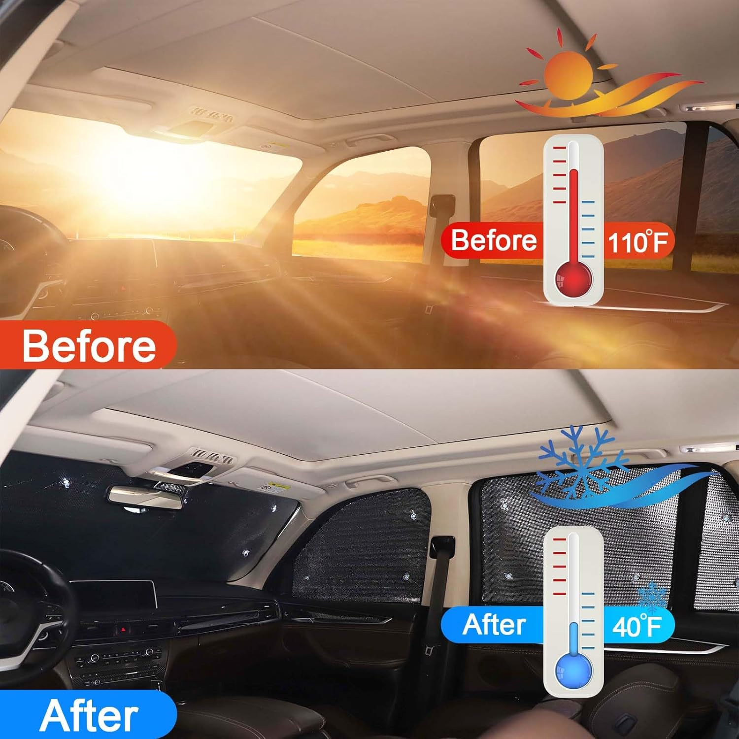 Full Window Sun Shades | Reflective Windshield & Side Window Covers | UV & Heat Blocking Sunshade Set (BMW X5 2014-2018) image number 1