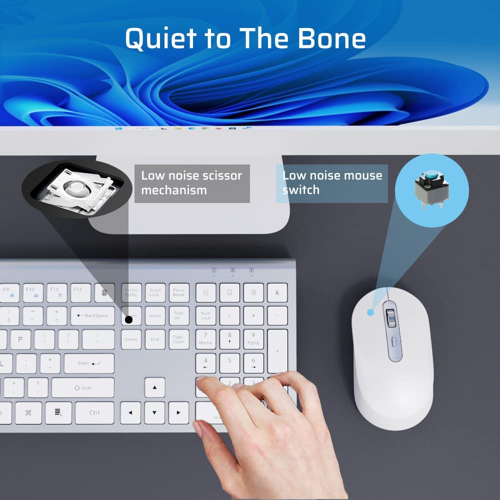 Wireless Keyboard and Mouse,Rechargeable Keyboard and Mouse 2.4G Mouse and Keyboard for MAC Windows White+Silver image number 6