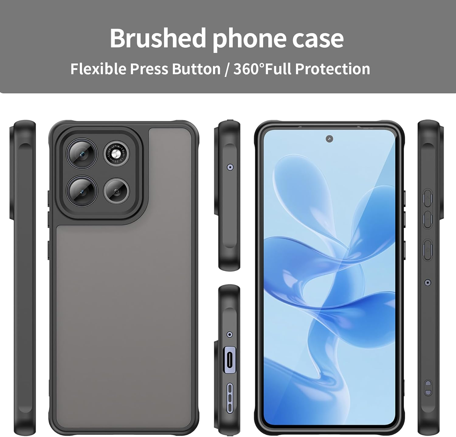 ILING Case for Motorola Moto G86 Power, Ultra Thin Shockproof Matte Skin Feel Hard PC Mobile Phone Case, Translucent Soft Silicone TPU Bumper Protective Case, Black - Blue image number 6