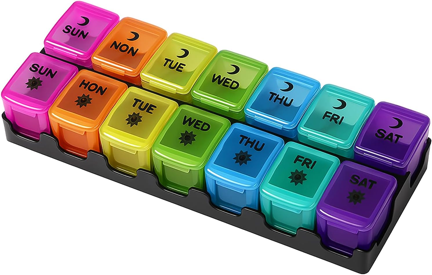 7 Day Medication Organizer Daily Pill Box - Push Button Open, 14 Large AM/PM Compartments for Vitamins/Fish Oil/Supplements, Weekly Pill Container for Seniors (Colorful) image number 2