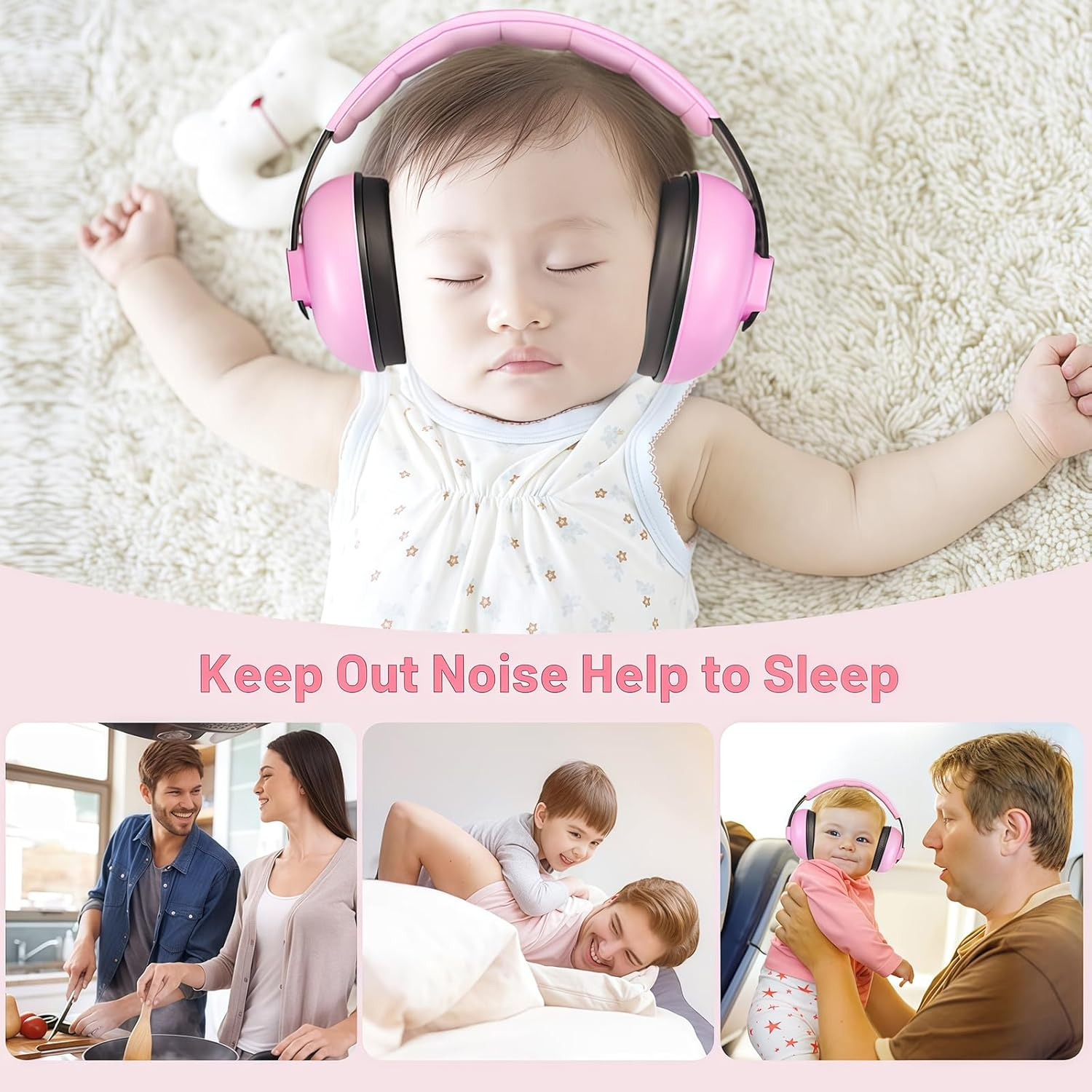 Baby Noise Cancelling Headphones, Toddler Ear Protection (0-3 Years),Baby Plane Travel Essentials,Newborns Sound Proof Ear Muffs for Flying image number 2