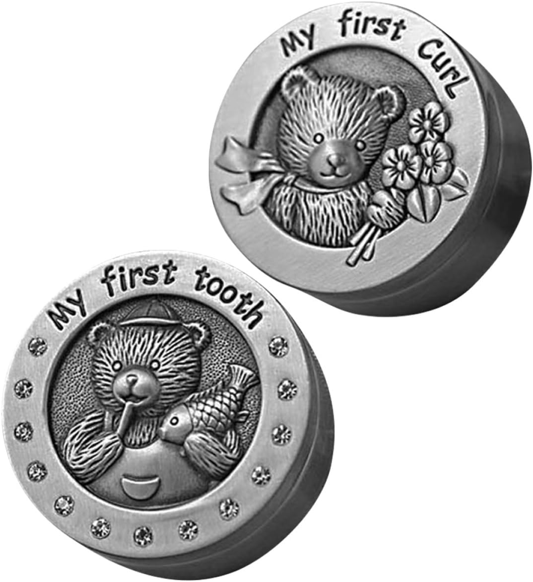 2Pcs Metal Newborn Tooth Box Bear Pattern Sturdy Tooth Holder for Boys and Girls Keepsake image number 6