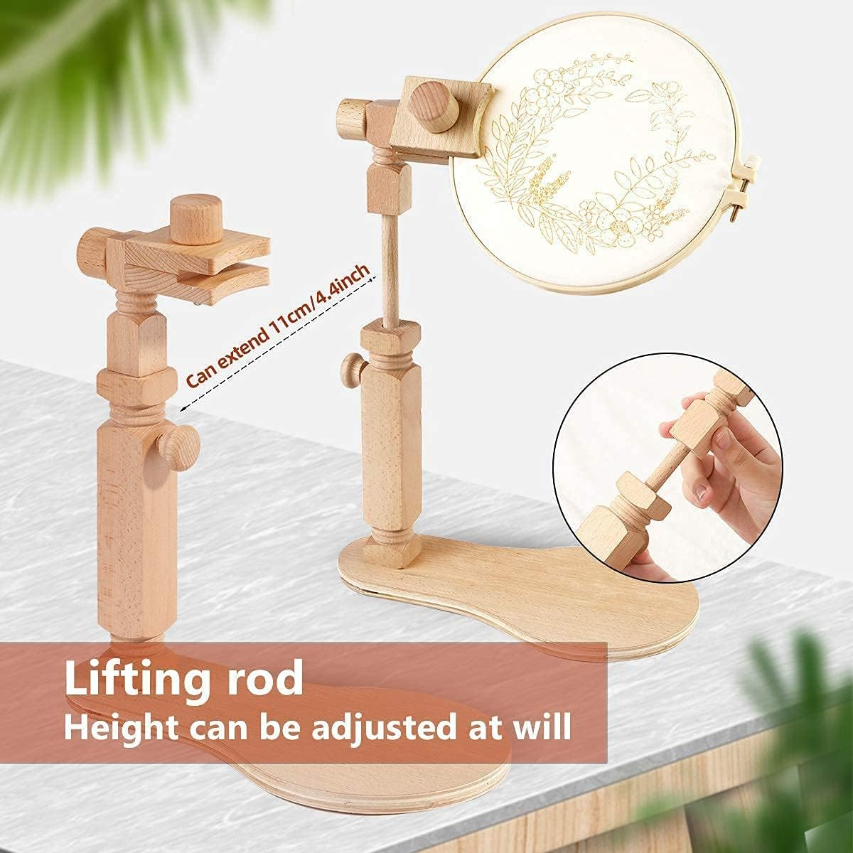 Embroidery Hoop Stand - Rotated Cross Stitch Stand Lap, Easy to Use Natural Beech Wood Embroidery Hoop Holder, Hands Cross Stitch Stand for Art Craft Sewing Needlework Projects image number 2