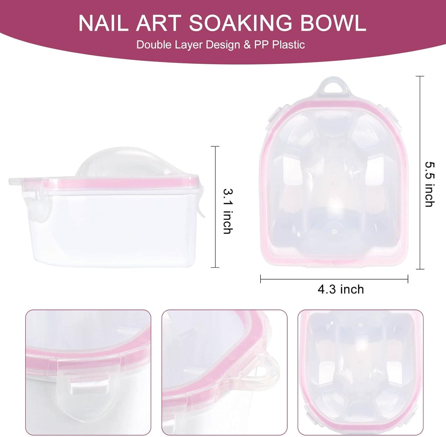 (2 PCS) - 2Pcs Nail Soaking Bowl, Double Layer Manicure Bowls, Upgrade Thicken Acetone Soaking Bowls, Soak off Gel Polish Remover Bowl for Acrylic Nails image number 4