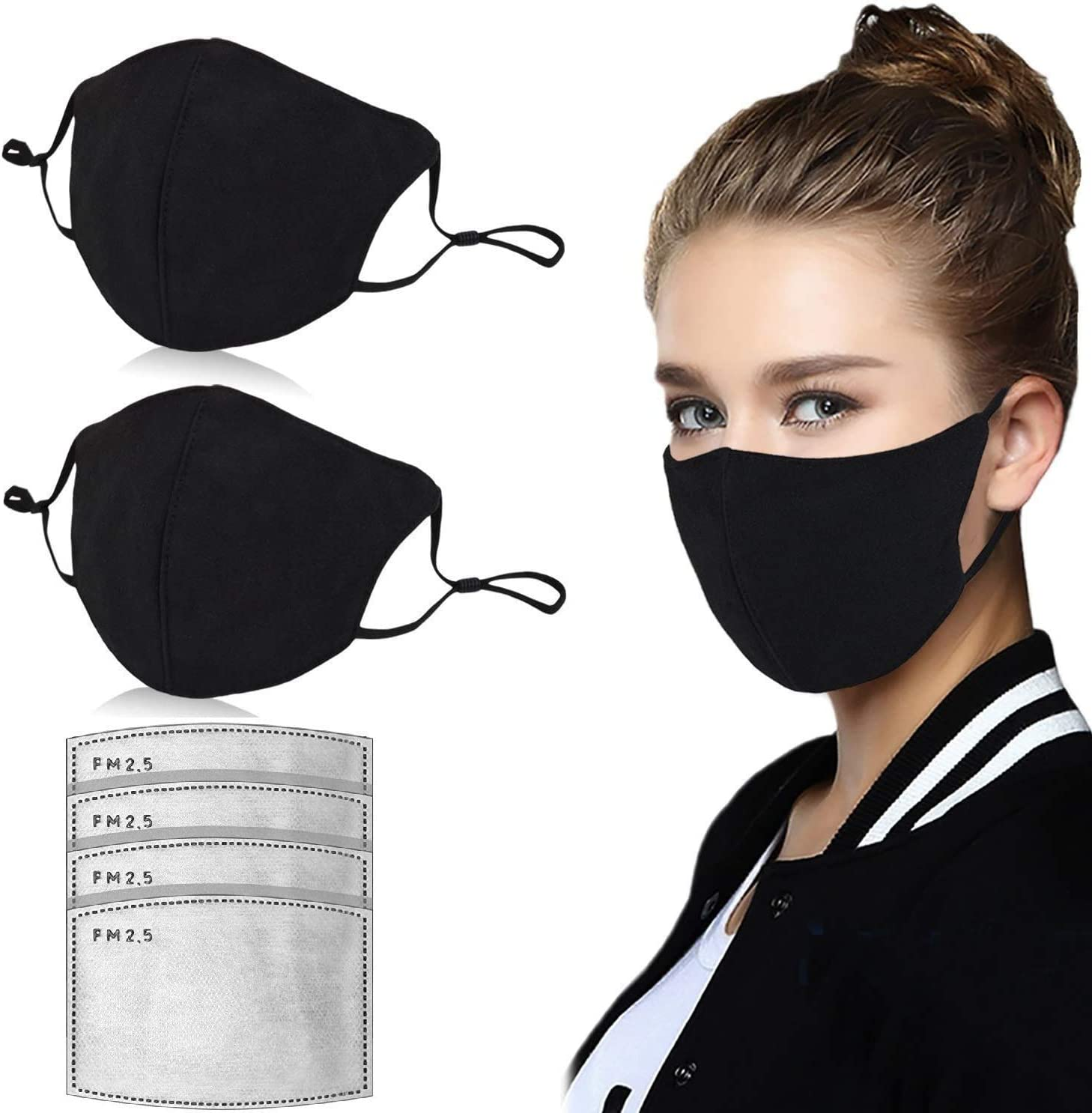 Dust Mask, Amazer Tec Activated Carbon Dustproof Mask, 2 Pcs Cotton Mask with 4 Extra Carbon Filters image number 2