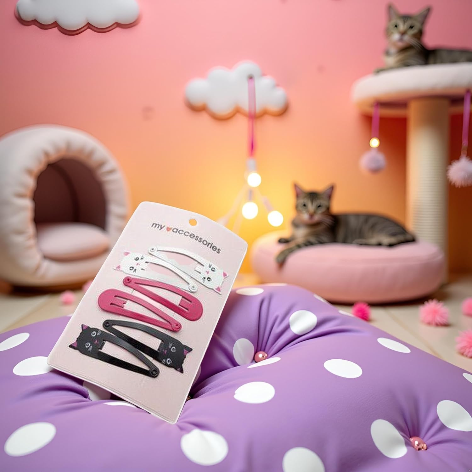 Colorful Cartoon Printed Hair Clips Fashion Girls Personalized Cat Print Hair Accessories Hair Styling Accessories Hairpins 6 Pieces image number 6