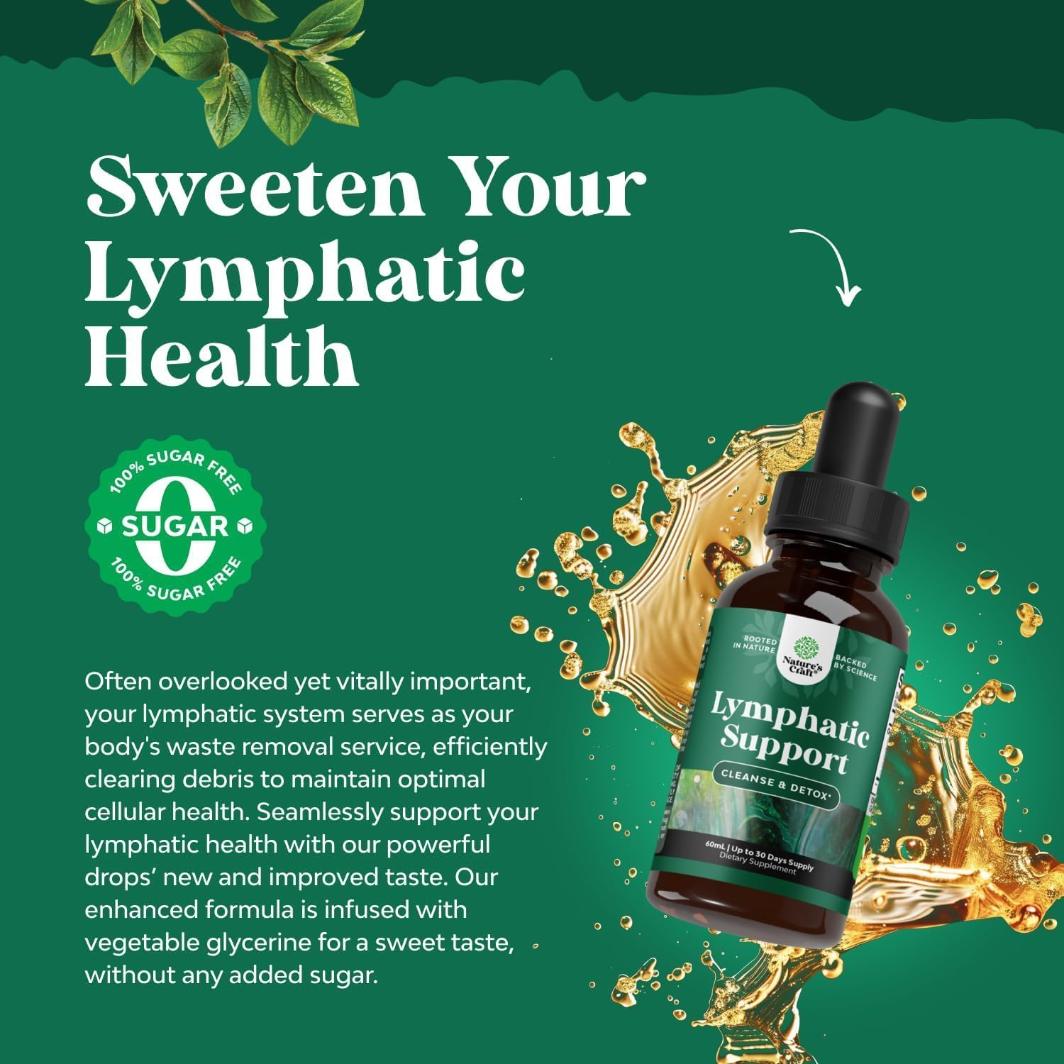 Certified Organic Lymphatic Drainage Drops - Herbal Lymphatic Cleanse and Immune Support Supplement with Echinacea Goldenseal & Red Clover Extract - Vegan Non GMO Alcohol and Sugar Free - 30 Servings image number 1