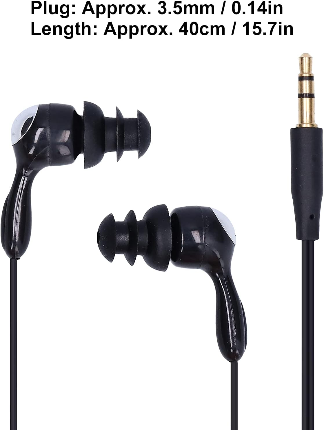 Waterproof Sports Short Cable Headphones for Swimming and Underwater Activities, In-Ear Style, Noise Cancel Ling Earbuds for MP3 Players (Black) - Black image number 4