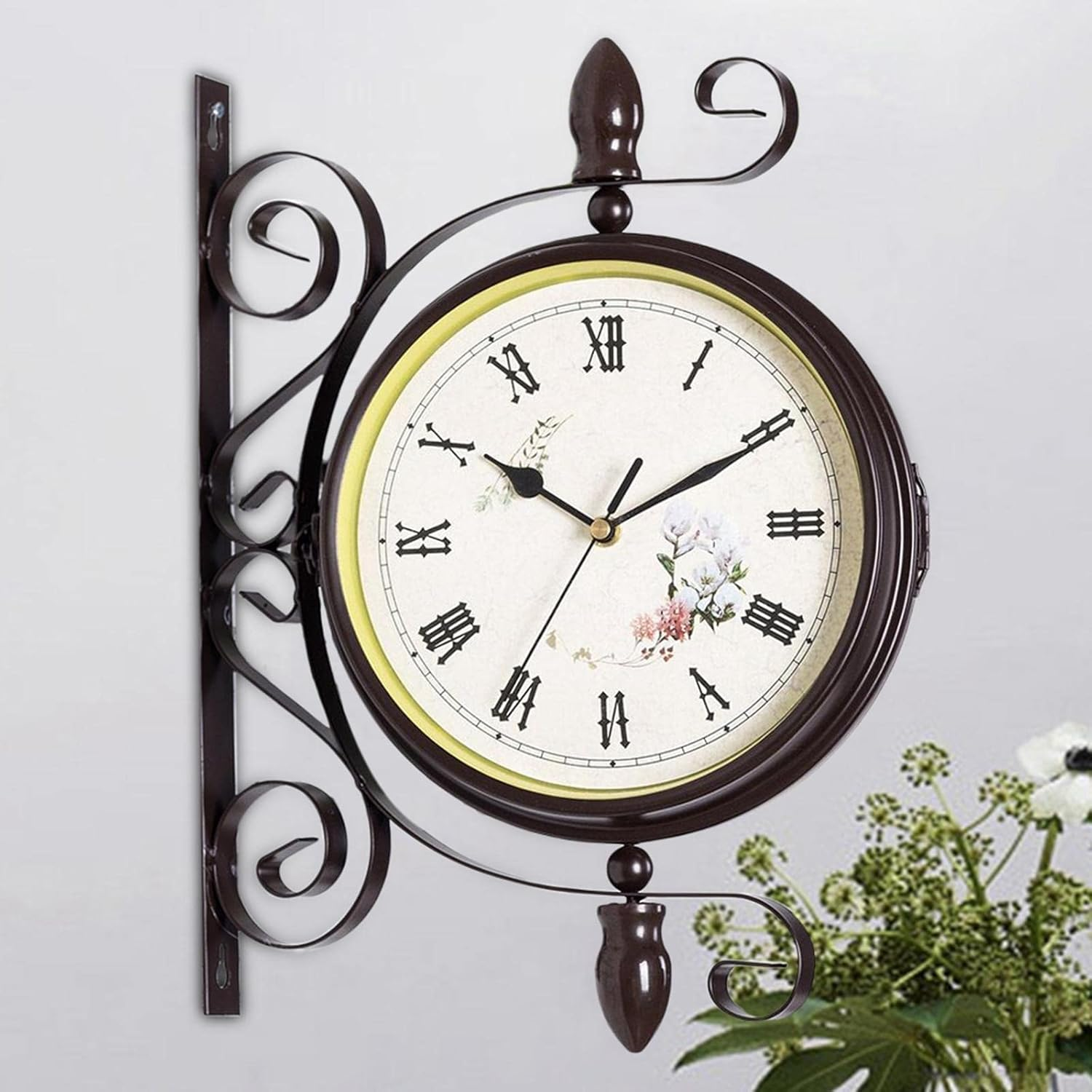B Baosity Retro Style Double Sided Wall Clock Decor Quiet Battery Powered Wall Mount Clocks for Bedroom, Indoor, Outdoor, Garden, Home, Kitchen image number 1