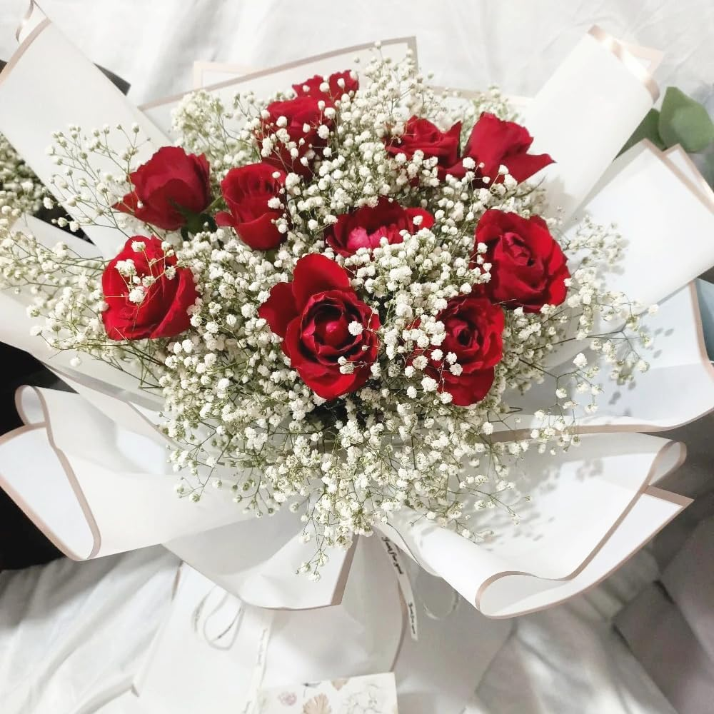 ZORRITA 20 Sheets White Flower Wrapping Paper with Rose Gold Edge, 22.8 X 22.8 Inch, Waterproof, Ideal for Floral Arrangements, Gift Wrapping, Party Decorations