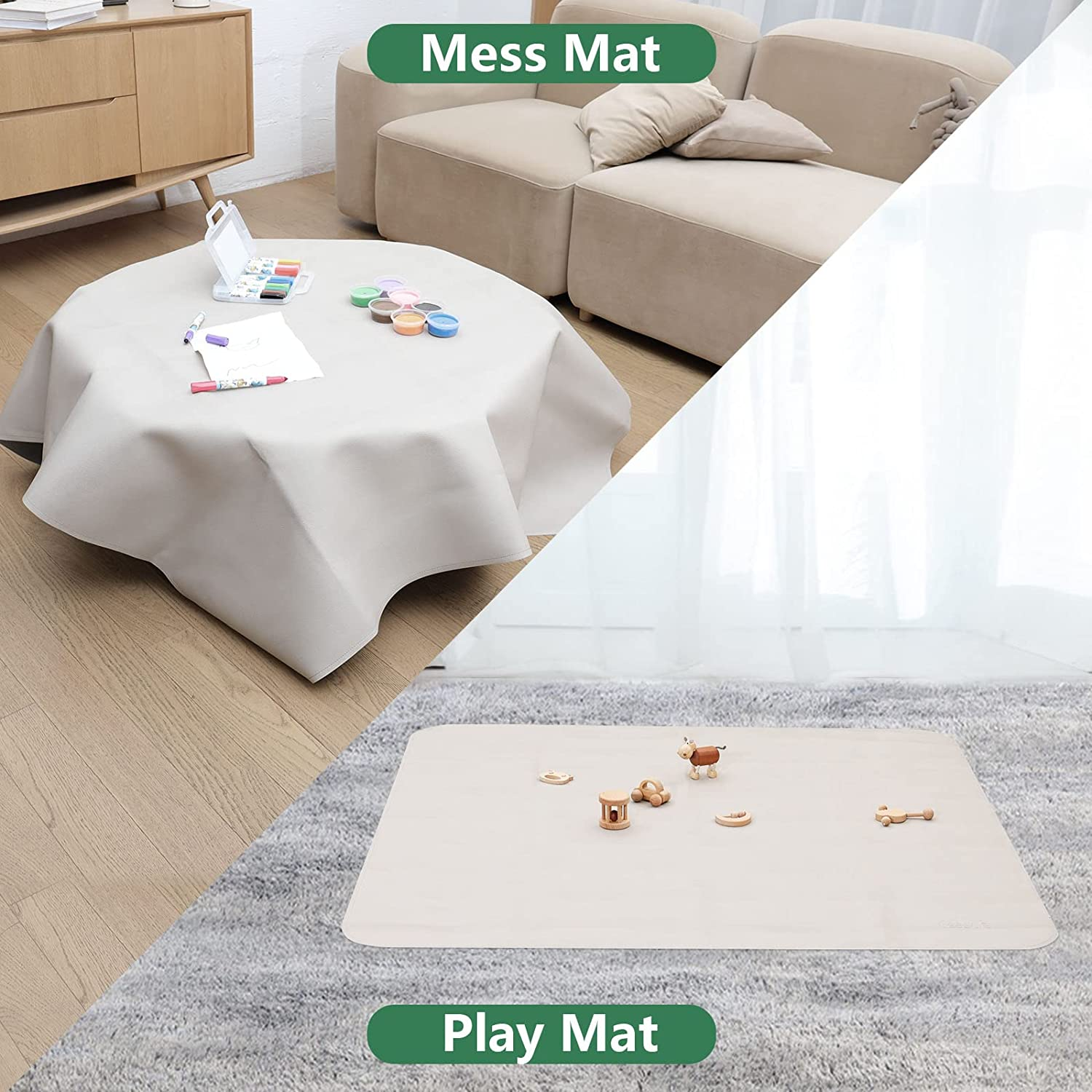 LEASURE 136Cm (53In) Double Sided Vegan Leather Splat Mat under High Chair, Large Waterproof Baby Play Mat, Wipe Clean Kids Mess, Outdoor Picnic Blanket & Beach, Non Toxic & Foldable image number 4