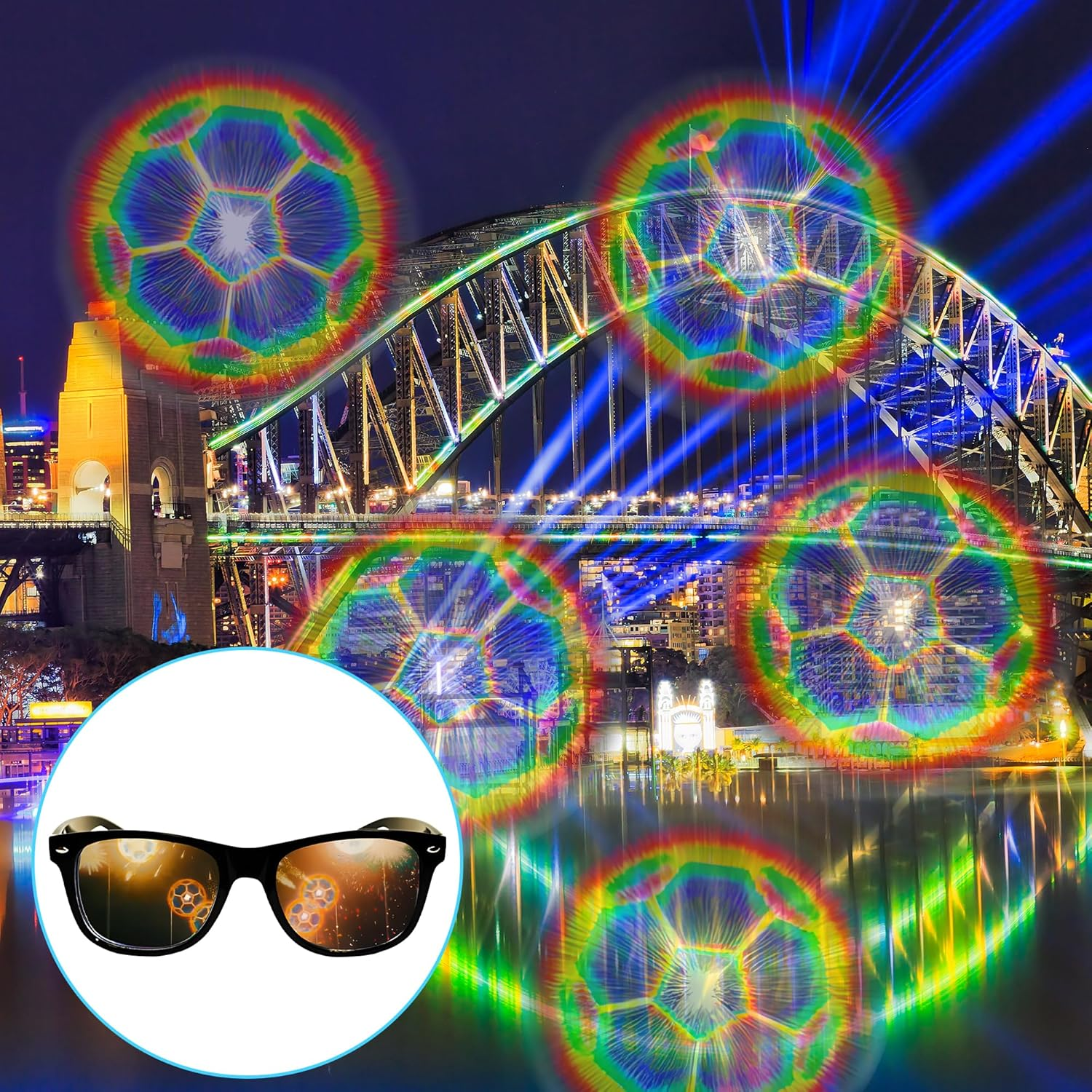 4 PCS Diffraction Glasses for Raves & Parties &ndash; 4 Kaleidoscope Effects (Heart, Star, Firework, Football), Party Sunglasses for Music Festivals, Concerts, Nightclubs & Costume Events image number 3