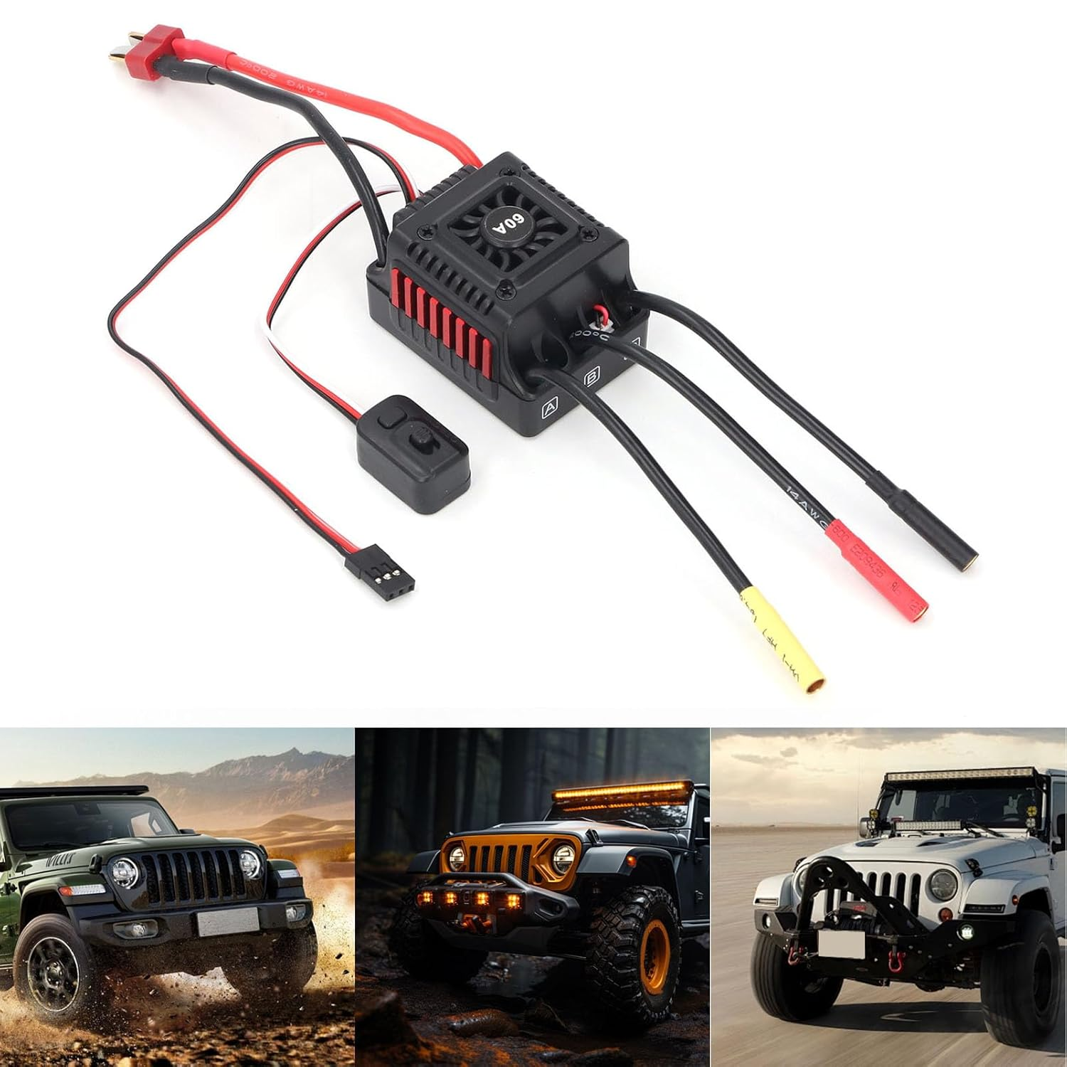 60A Brushless ESC Waterproof Electric Speed Controller, Aluminium Alloyrc Brushless Motor ESC for 1/10 RC off Road, Buggy, for Modification Enthusiasts image number 1