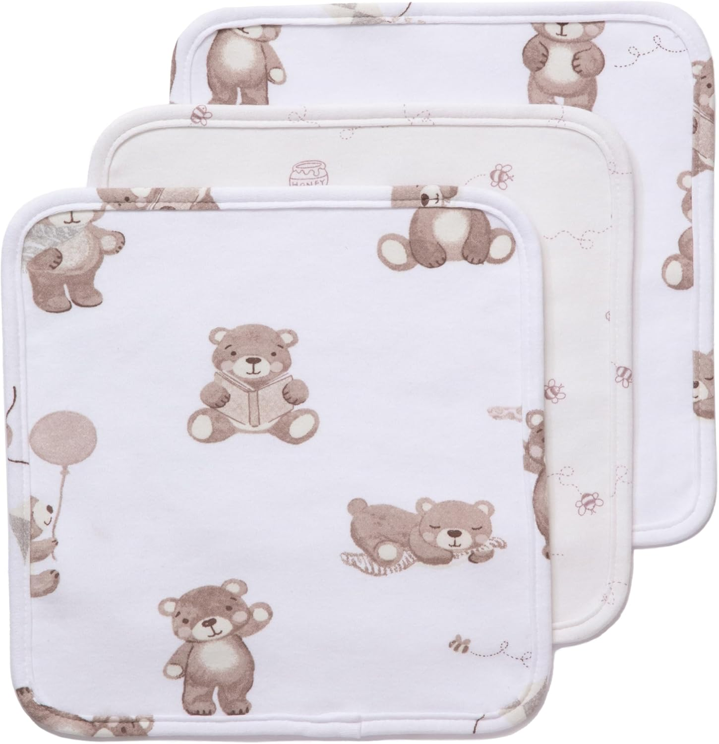 Living Textiles Soft Baby Washcloths 3 Pack - 100% Cotton Face Washers for Newborns,Gentle Wash Cloths for Baby Bath & Face, Dual-Sided Terry & Jersey Fabric, Oeko-Tex Certified (Goosey Goosey)