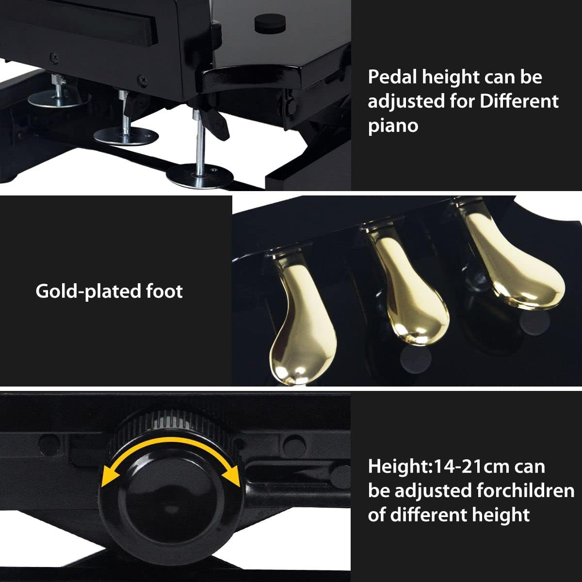 Melodic Piano Pedal Extender Bench Footstool Platform for Kids with 3 Pedals Height Adjustable Black image number 1