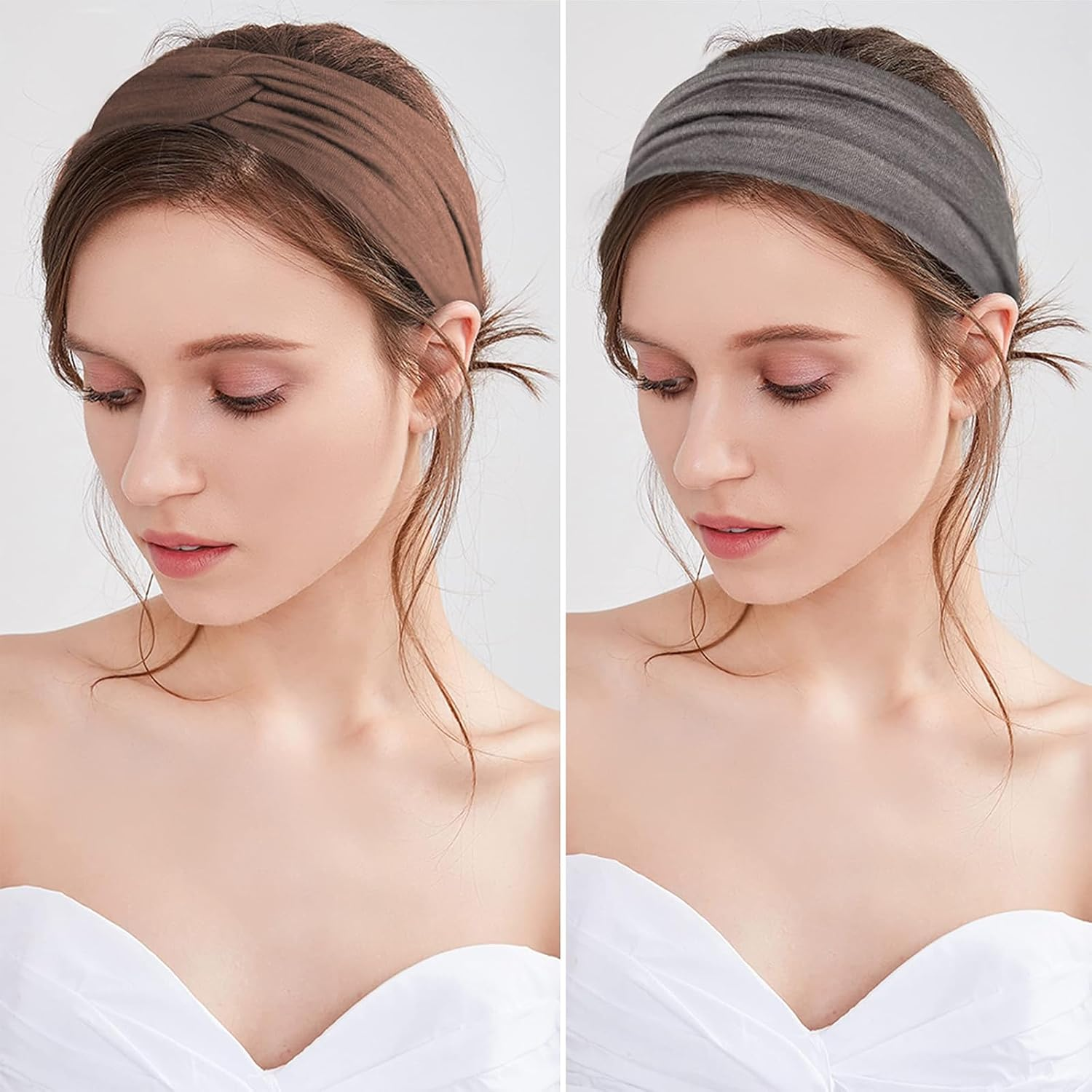 Nayyana 6 Pack Headbands for Women, Non-Slip Elastic Hair Bands, Yoga, Workout, Running, Sports, Sweat, Hair Wrap for Girls, Leopard Print and Plain Headband image number 2