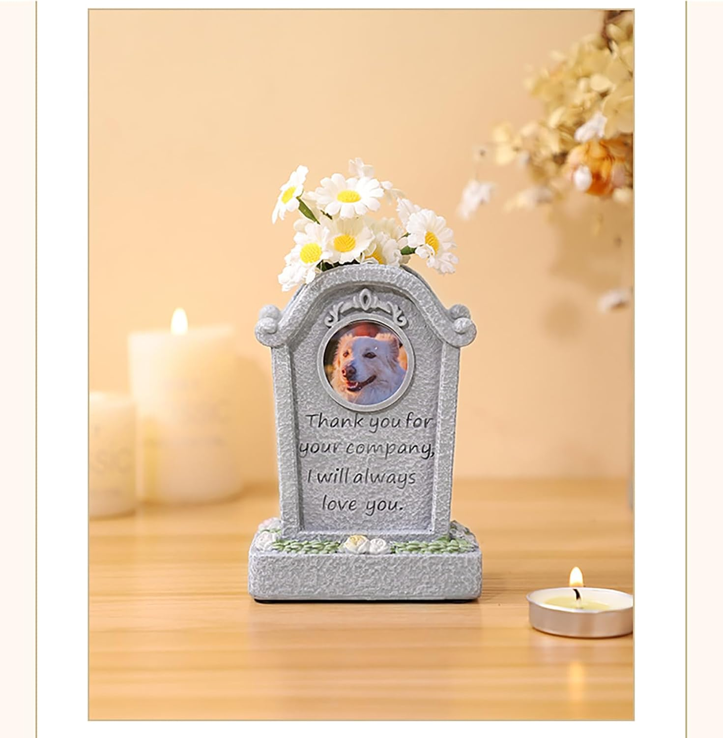 Pet Garden Gravestone Marker with Flower Holder, Memorial Stones with Photo Frame Weatherproof Remembrance Decorate for Dogs & Cats image number 5