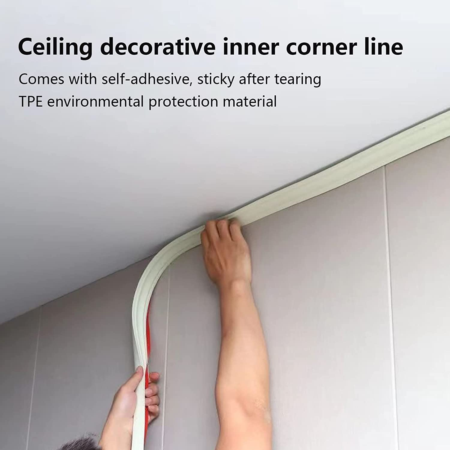 Flexible Molding Trim, TPE Self Adhesive Quarter round Molding Strip, Wall Corner Decoration Tile Trim for Bedroom Kitchen Renovation (White, 5M 12X9Mm) image number 3