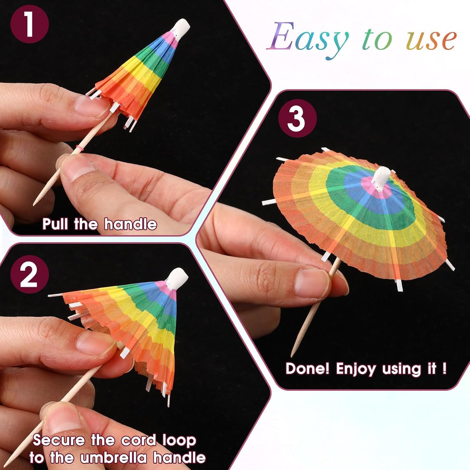Lxcshljx 150Pcs Cocktail Umbrellas, Cocktail Picks, Drink Umbrellas, Summer Rainbow Hawaiian Umbrella, Parasol Cocktail Umbrella Sticks with Wood Toothpicks for Party Fruit Plate Cupcake Toppers Decor image number 3