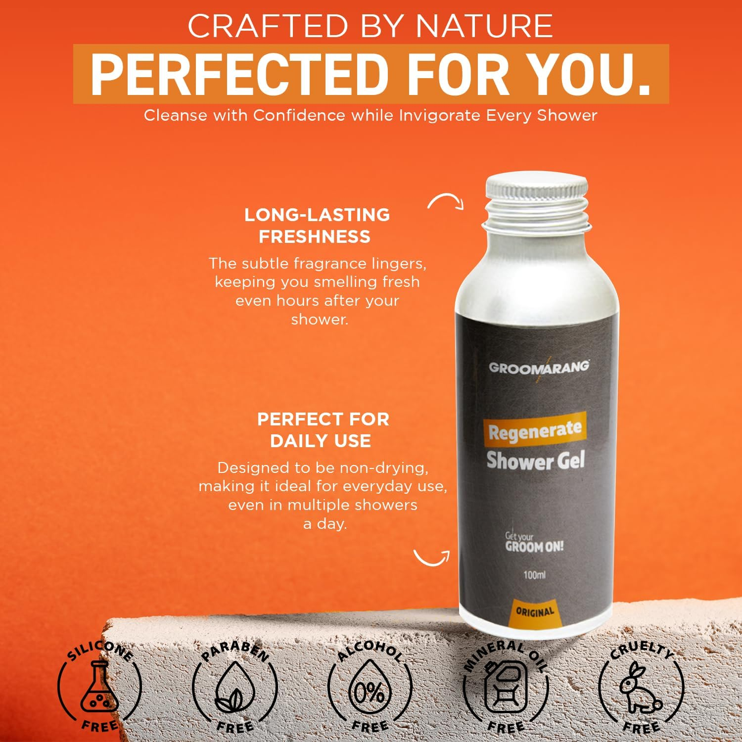 Groomarang Original Regenerate Shower Gel Refresh & Energise 100% Natural Skin Care Organic & Vegan 100Ml